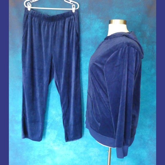 Woman Within Blue Velour Jogging Suit 18/20 Large - Picture 3 of 7
